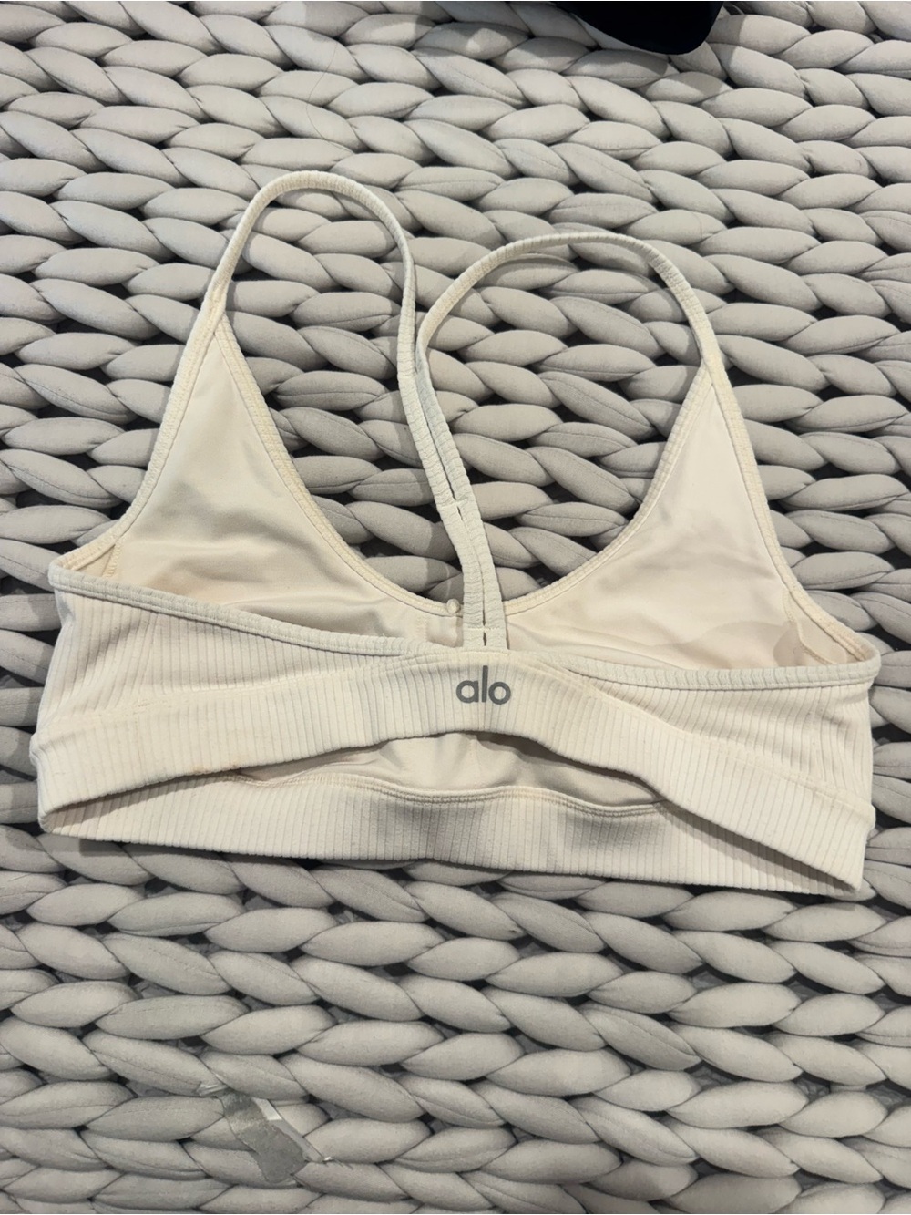 ALO Yoga Cream Ribbed Strappy Sports Bra